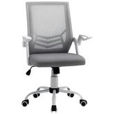 Kozy Office Chair with Flip-up Armrest, Mid Back Desk Chair with Mesh Back, Lumbar Support, Adjustable Height, Swivel Wheels for Home, Grey