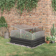 Outsunny Galvanised Raised Garden Bed with Greenhouse,57.5/67.5x 126 x 107, 2-in-1 Desigh, Open Bottom, TOP Windows for Garden, Dark Grey | Aosom UK