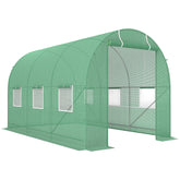 Kozy 3.5 x 2m Walk-In Polytunnel Greenhouse, with Steel Frame, PE Cover, Roll-Up Door and 6 Windows, Green