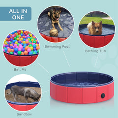 PawHut Foldable Pet Swimming Pool, Durable PVC Non-Slip, Easy Storage, 80 cm Diameter, Red | Aosom UK