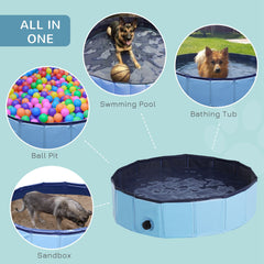 PawHut Pet Swimming Pool, Foldable, 80 cm Diameter-Blue | Aosom UK
