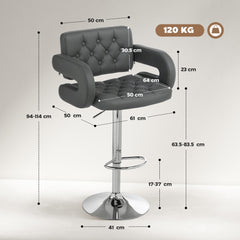 Kozy PU Leather Upholstered Swivel Bar Stool, Height Adjustable with Back, Armrest, Footrest, Grey
