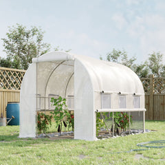 Kozy Walk-in Polytunnel Greenhouse Green House with Roll-up Sidewalls, UV-resistant PE Cover, 3 x 2 x 2m, White