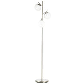 Kozy 3-Light Tree Floor Lamps for Living Room, Modern Standing Lamp for Bedroom with Globe Lampshade, Steel Base, Bulb not Included, Silver Tone