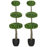 HOMCOM Set of 2 Artificial Plants Boxwood Ball Topiary Trees 110cm Decorative Faux Plants in Pot for Home Indoor Outdoor Green
