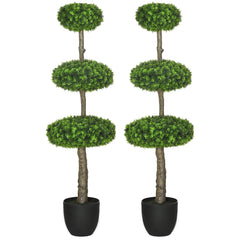 HOMCOM Set of 2 Artificial Plants Boxwood Ball Topiary Trees 110cm Decorative Faux Plants in Pot for Home Indoor Outdoor Green