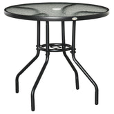 Kozy Outdoor 80cm Round Dining Table Tempered Glass Top Steel Frame Bistro Coffee End Side Table Garden w/ Parasol Hole