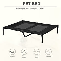 PawHut Large Elevated Dog Bed Cat Elevated Lifted Cooling Portable Camping Basket Outdoor Indoor Mesh Pet Cot Metal Frame, Black | Aosom UK
