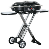 Kozy Foldable Gas BBQ Grill 2 Burner Garden Barbecue Trolley w/ Lid Side Shelves Storage Pocket Piezo Ignition Thermometer, Aluminium Alloy