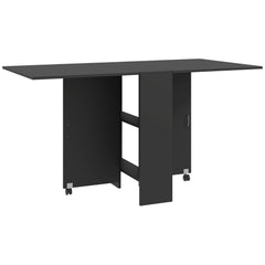 Kozy Folding Dining Table, Drop Leaf Table with 2-Tier Shelves, Rolling Casters, for Small Spaces, Kitchen, Cement Grey