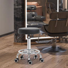 Kozy Round Rolling Stool, PU Leather Height Adjustable Stool Chair with Wheels and Swivel Seat for Salon, Massage, Spa, Home Kitchen, Black