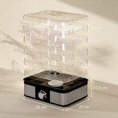 Kozy - 5 Tier Food Dehydrator, 245W Stainless Steel Food Dryer Machine with Adjustable Temperature for Drying Fruit, Meat, Vegetable, Jerky and Pet Treat, Black