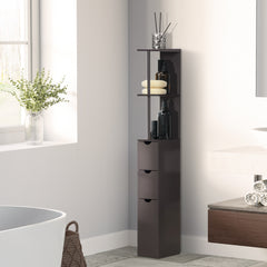 Kozy Tall Bathroom Cabinet, Freestanding Bathroom Storage Cabinet with 2-Tier Shelf and Drawers, Narrow Cupboard Storage Unit, Brown