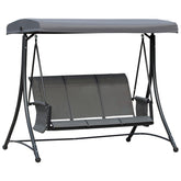 Kozy 3 Person Outdoor Patio Porch Swing Chair with High Back Design, Side Pouches and Adjustable Canopy, Charcoal Grey