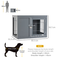 Kozy Furniture Style Dog Crate for Small and Medium Dogs, End Table Pet Cage with Two Lockable Doors - Grey