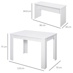 Kozy Kitchen Dining Table and 2 Benches Set, Table and Chairs Set for Limited Space, White