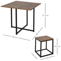 Kozy 5 Piece Dining Table and Chairs Set 4, Industrial Space Saving Table and Chairs with Metal Frame, Square Kitchen Table and Stools for Dining Room, Brown