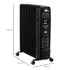 Kozy 2500W Digital Display Oil Filled Radiator, 11 Fin Portable Electric Heater with Timer, Adjustable Thermostat, Three Heat settings, Safety Cut Off, Remote, Black