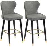 Kozy Bar Stools Set of 2, PU Leather Barstools with Back, Footrest and Wood Legs for Kitchen, Counter, Breakfast Bar, Grey