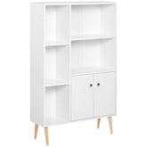 Kozy Sideboard Storage Cabinet Cupboard, Open Bookcase with 2 Doors 5 Compartments Wooden Modern Style for Living Room Bedroom Kitchen 80 x 23 x 123 cm, White