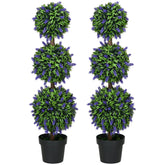 HOMCOM Artificial Lavender Flower Ball Trees, Set of 2, with Pot for Indoor Outdoor Decor, 110cm, Green. | Aosom UK