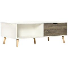 Kozy Coffee Table, Modern Tea Table with Open Storage Shelves, Two Drawers and Solid Wood Legs, Coffee Tables for Living Room, Bed Room, White