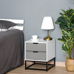 Kozy Bedside Cabinet with 2 Drawer Storage Unit, Unique Shape Bedroom Table Nightstand with Metal Base, for Living Room, Study Room, Dorm