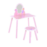 Kozy Kids Dressing Table Girls Pink Wooden Kids Dressing Table & Stool Make Up Desk Chair Toys Fairy Dresser Play Set w/Mirror