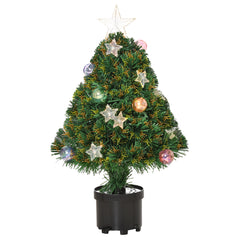 Kozy 2FT Pre-lit Artificial Christmas Tree Tabletop Multicoloured Fibre Optic Xmas Decoration w/ LED Lights Pot Table Desk - Green