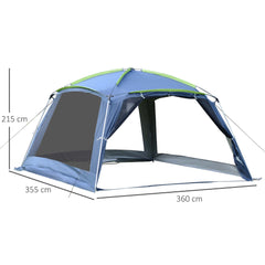 Outsunny Portable Camping Tent, 5-8 Person Dome Tent, Outdoor Screen House, Sun Shelter, 360°x355x215cm, Dark Blue/Green