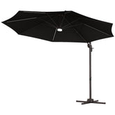 Outsunny Waterproof 3(m) LED Cantilever Parasol Outdoor Sun Umbrella w/ Base Solar Lights Dark Grey | Aosom UK