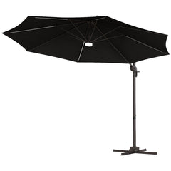 Outsunny Waterproof 3(m) LED Cantilever Parasol Outdoor Sun Umbrella w/ Base Solar Lights Dark Grey | Aosom UK