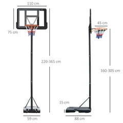 Kozy Portable Basketball Hoop Stand 231-305cm Height Adjustable w/ Moving Wheels