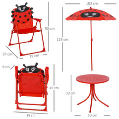 Kozy Kids Folding Picnic Table Chair Set w/ Parasol, Red