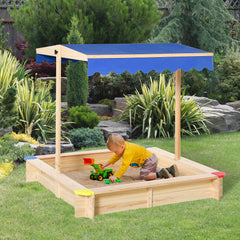 Kozy Kids Wooden Sand Pit Sandbox Children Square Outdoor Playset Adjustable Canopy Bench Seat 120x120x120cm