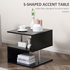 HOMCOM S-Shape Coffee Table, 2-Tier Storage Shelves, Versatile Organizer for Home Office, Black | Aosom UK