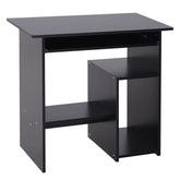 Kozy Compact Small Computer Table Wooden Desk Keyboard Tray Storage Shelf Modern Corner Table Home Office Black