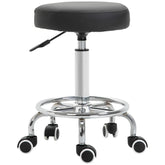 Kozy Round Rolling Stool, PU Leather Height Adjustable Stool Chair with Wheels and Swivel Seat for Salon, Massage, Spa, Home Kitchen, Black