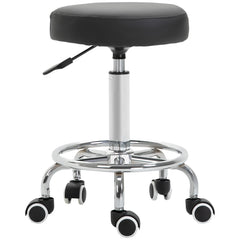 Kozy Round Rolling Stool, PU Leather Height Adjustable Stool Chair with Wheels and Swivel Seat for Salon, Massage, Spa, Home Kitchen, Black