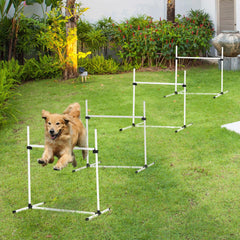 Kozy 4 Pieces Dog Agility Training Equipment, Adjustable Height Jumps Hurdle with Carrying Bag for Outdoor, White