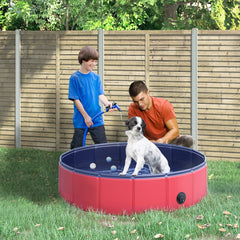 PawHut Foldable Pet Swimming Pool, Durable PVC Non-Slip, Easy Storage, 80 cm Diameter, Red | Aosom UK