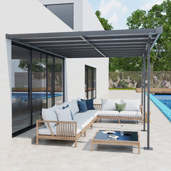 Kozy 4.35 x 3m Outdoor Patio Gazebo Pergola, Retractable Pergola Canopy Aluminum Post & PC Roof, Grey