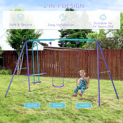 Kozy Metal Swing Set, with Seesaw, Adjustable Height, for Ages 3+ Years, Purple
