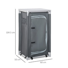 Kozy 3-Shelf Camping Cupboard Camping Kitchen Station Cook Table, Storage Organiser for BBQ Party Picnics Backyards with Carrying Bag, Grey