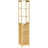 Kozy Tall Bathroom Cabinet, Slim Storage Cabinet, Tallboy Bamboo Storage Unit with 3-Tier Storage Shelves and Freestanding Organiser, Natural