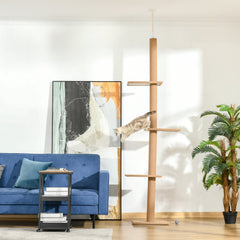 PawHut Floor to Ceiling Cat Tree, 260cm Tall with 3 Perches and Flannel Upholstery, Activity & Rest Tower, Brown | Aosom UK