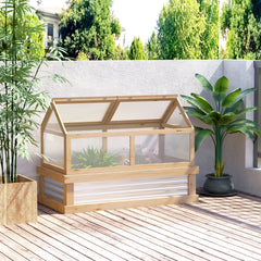 Kozy Raised Garden Bed with Greenhouse Top, Garden Wooden Cold Frame Greenhouse Flower Planter Protection with 2 Independent Roofs, 122x 61 x 82cm, Natural