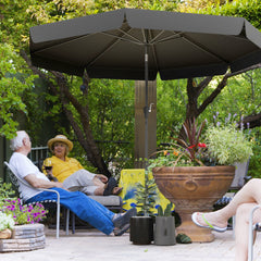 Outsunny 2.7m Patio Parasol: Tilting Crank Umbrella with Ruffled Canopy, 8 Sturdy Ribs, Jet Black | Aosom UK