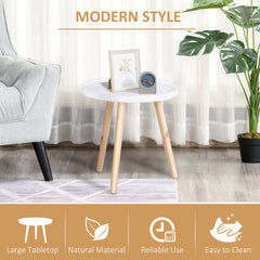 HOMCOM Carved Elegance: Set of 2 Floral Coffee Tables with Tray Top, Wooden Legs, Modern Round Side Tables, White | Aosom UK