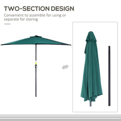 Outsunny 2.7m Balcony Half Parasol 5 Steel Ribs Construction Garden Outdoor Umbrella Green | Aosom UK